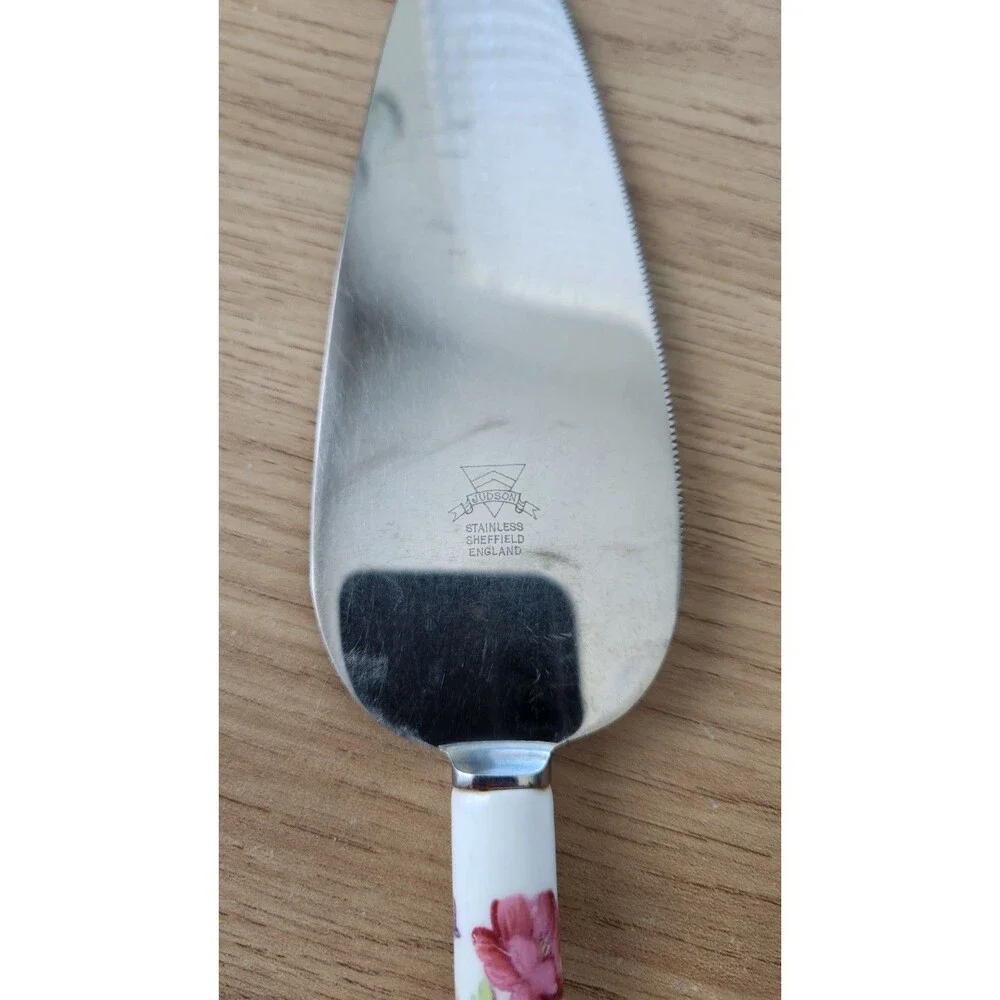 Vintage Judson Sheffield England Cake Server Floral Porcelain Handle Stainless
